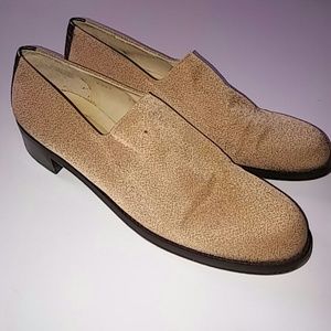 Donald J Pliner tan fabric narrow loafers